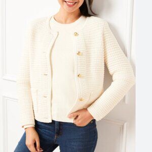 Talbots Cream Textured Crewneck Cardigan cotton